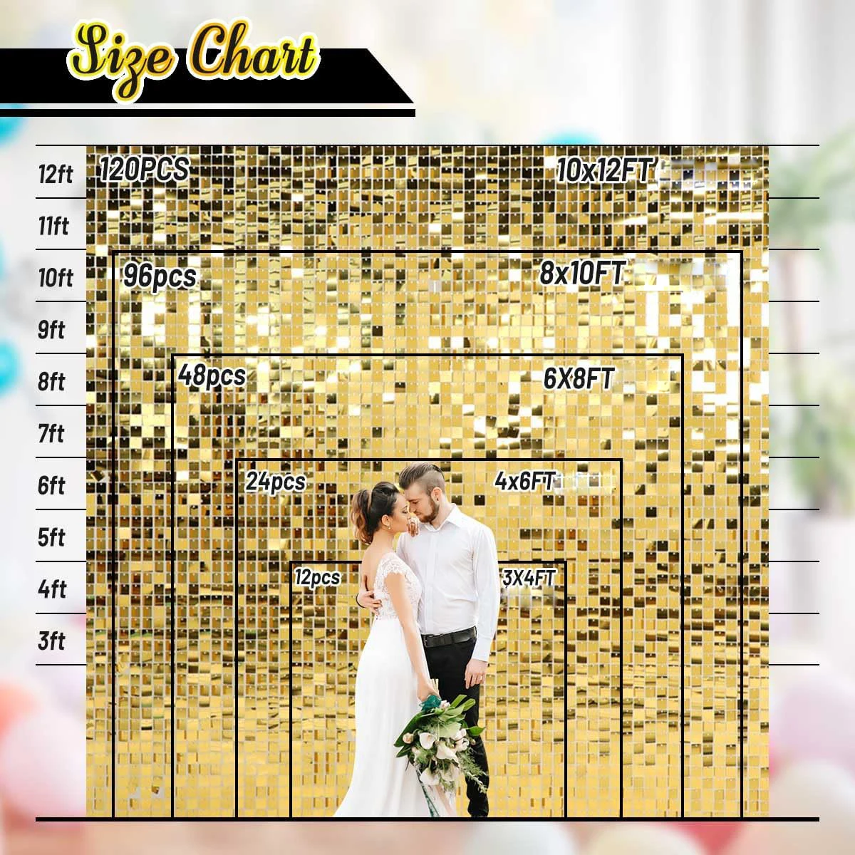 12pcs/Pack Shimmer Wall Backdrop Panels 3FTx4FT Square Sequin Shimmer Backdrop Decor for Wedding, Birthday Party Home Decoration