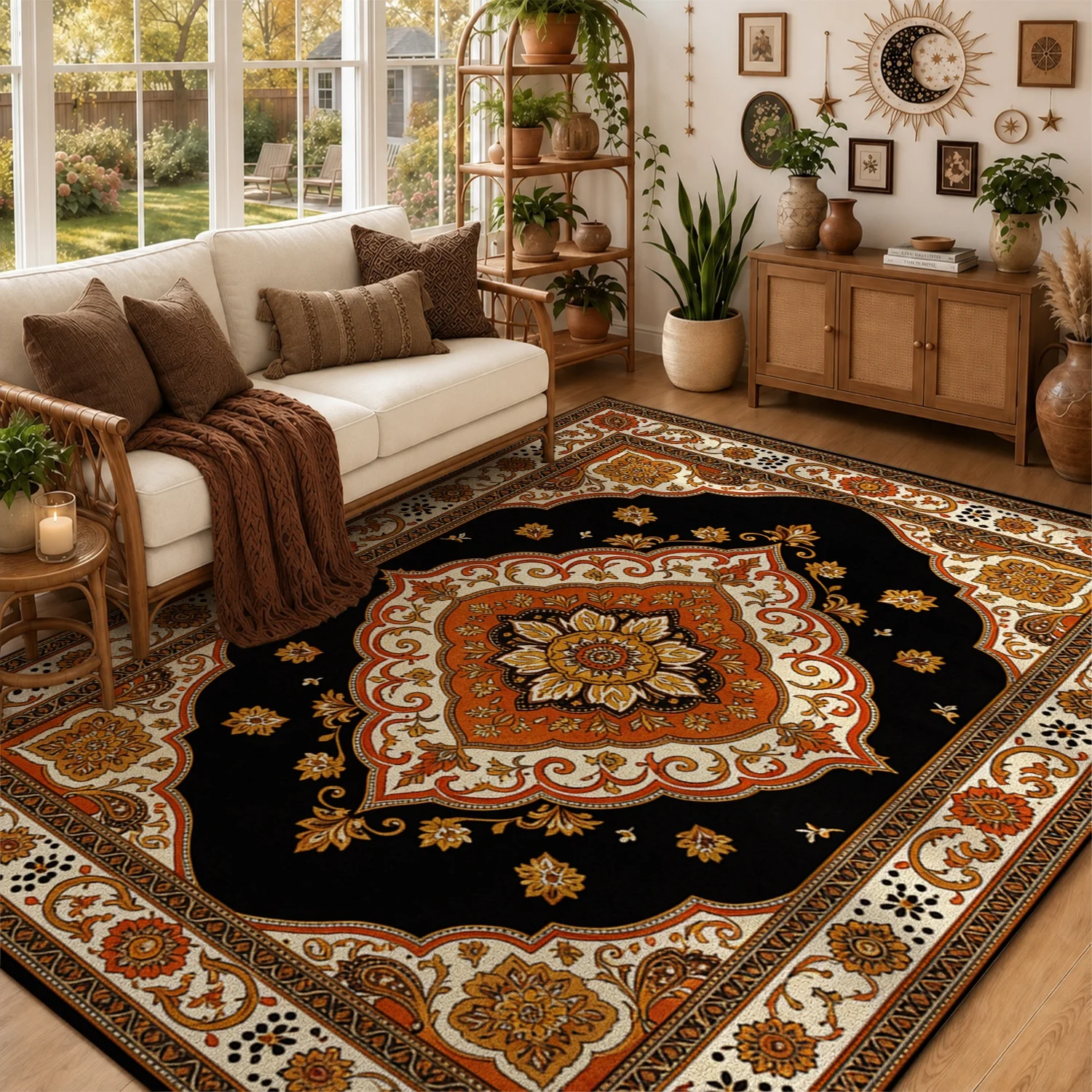 Ornate Traditional Floral Medallion Area Rug Soft Velvet Machine Washable Floor Rug for Living Room Bedroom Dining Room Halloween Thanksgiving Black Friday Cyber Monday Christmas New Year Holiday Decor