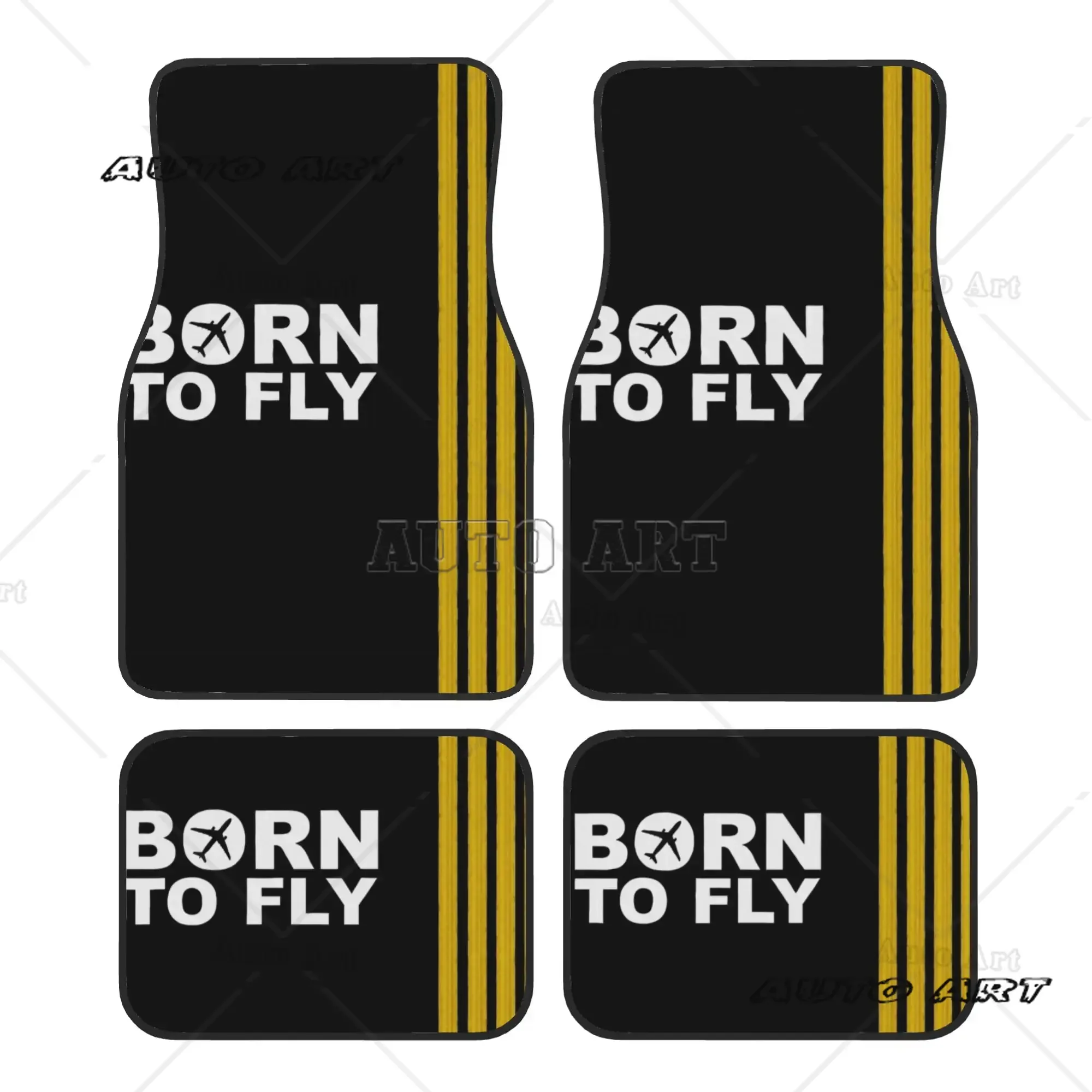 Car Floor Mats 4 Pcs Born To Fly Captain Stripes Flight Pilot Universal Front Rear Foot Mats Aviation Aviator Airplane Pieces