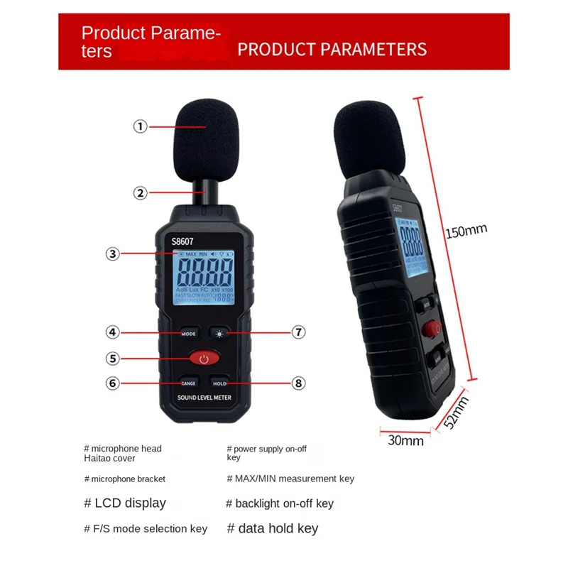 Medidor de nivel de sonido Digital, medidor de sonido para aula, hogar, calle, medidor DB 30-130DBA para medir ruido, decibelios de ruido