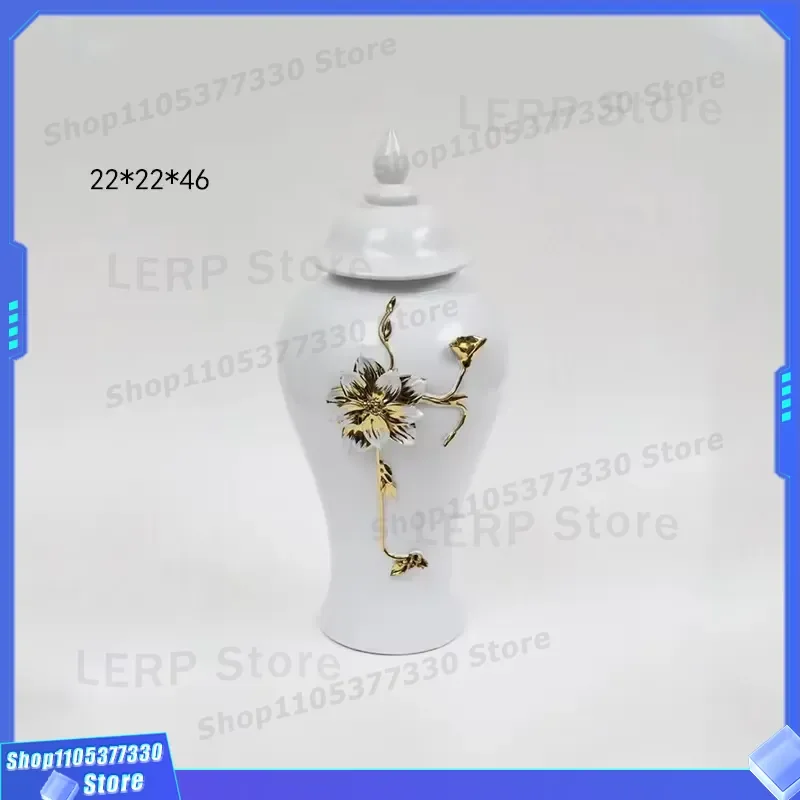 Luxury White Ceramic Ginger Jar Vase Set With Gold Lid Decorative Storage Container For Wedding Home Decoration Various Sizes