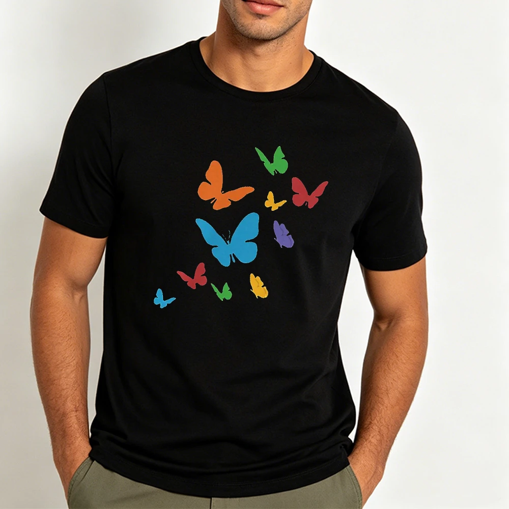 Colorful Flying Butterfly Minimalist Nature Insect Men Tee Vibrant Art Aesthetic Wildlife Lover Top Trendy Breathable T Shirt