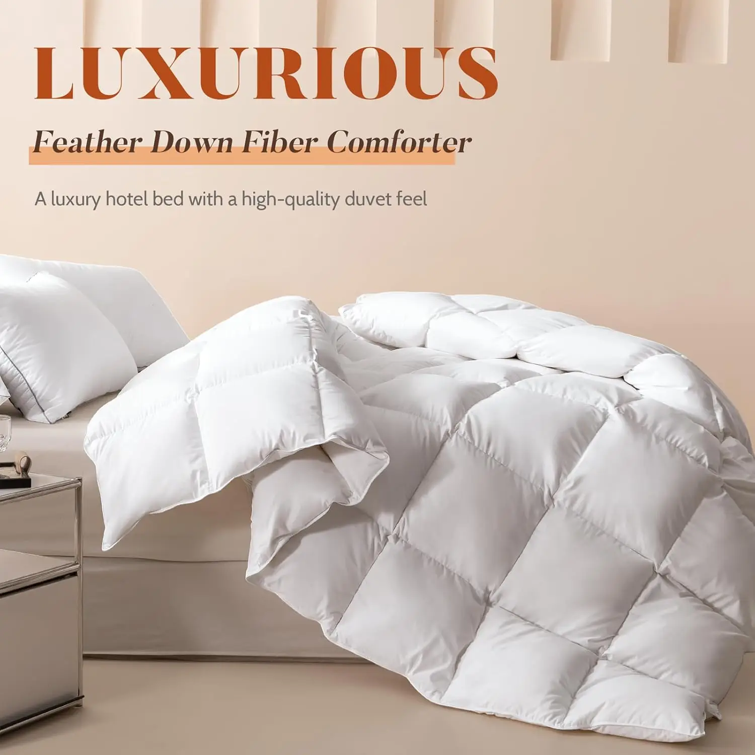 Queen Feather and Down Fiber Comforter, Ultra Fluffy Duvet Insert Queen Size, All Season White Cotton Cover Luxury Hotel