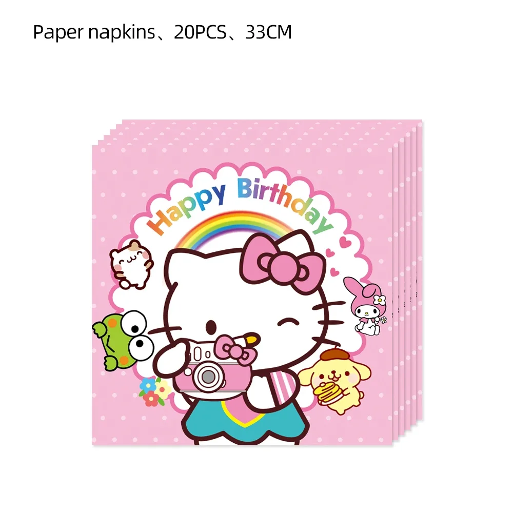 Tema rosa de Hello Kitty para fiesta de cumpleaños de niñas, taza de papel, plato, vajilla, globo, recuerdos para niños, fondo, suministros para