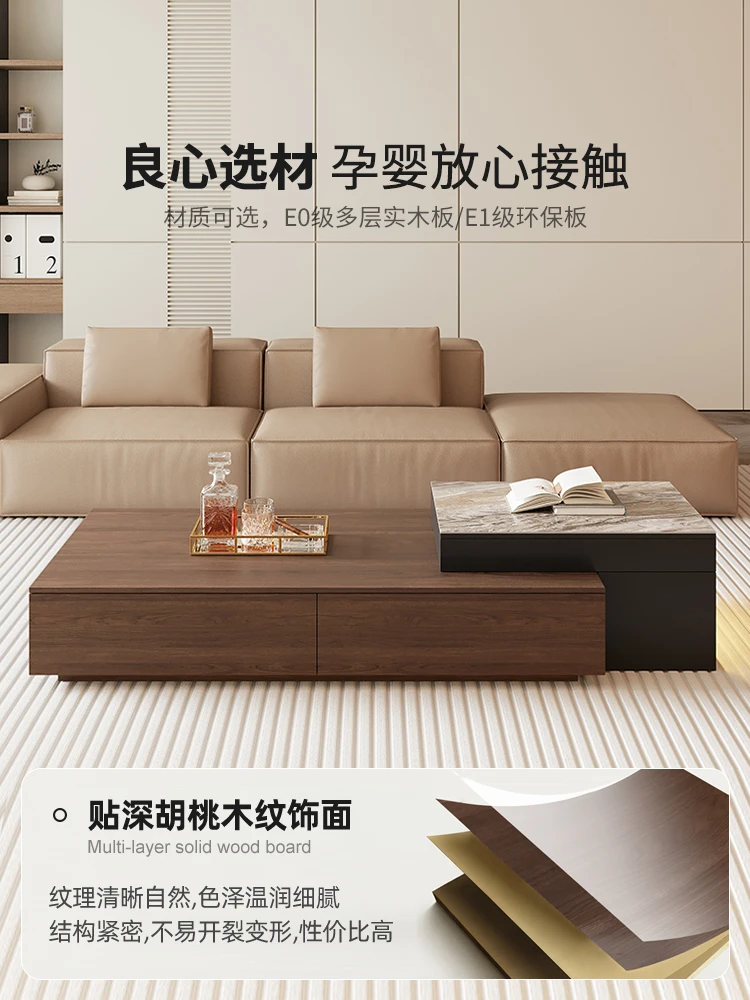 

Light luxury rock slab lifting solid wood coffee table living room 2025 new retro style walnut color home multi-functional coffe