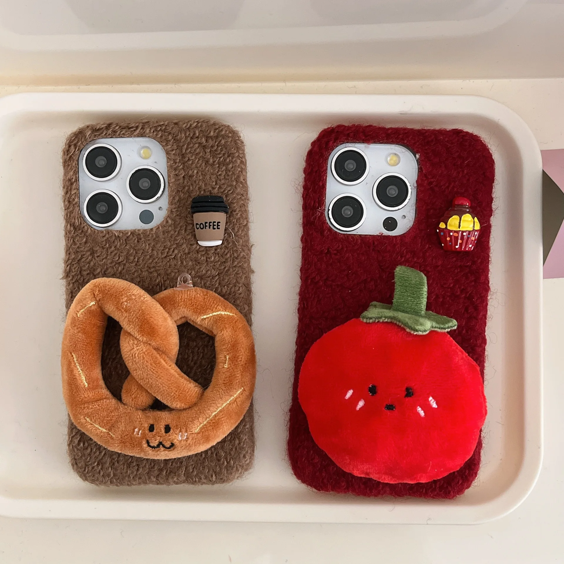 3D Cartoon Cute Plush Tomato Bagel Phone Case for iphone 16 Promax  15 14 13 Soft Protective Cover Gift