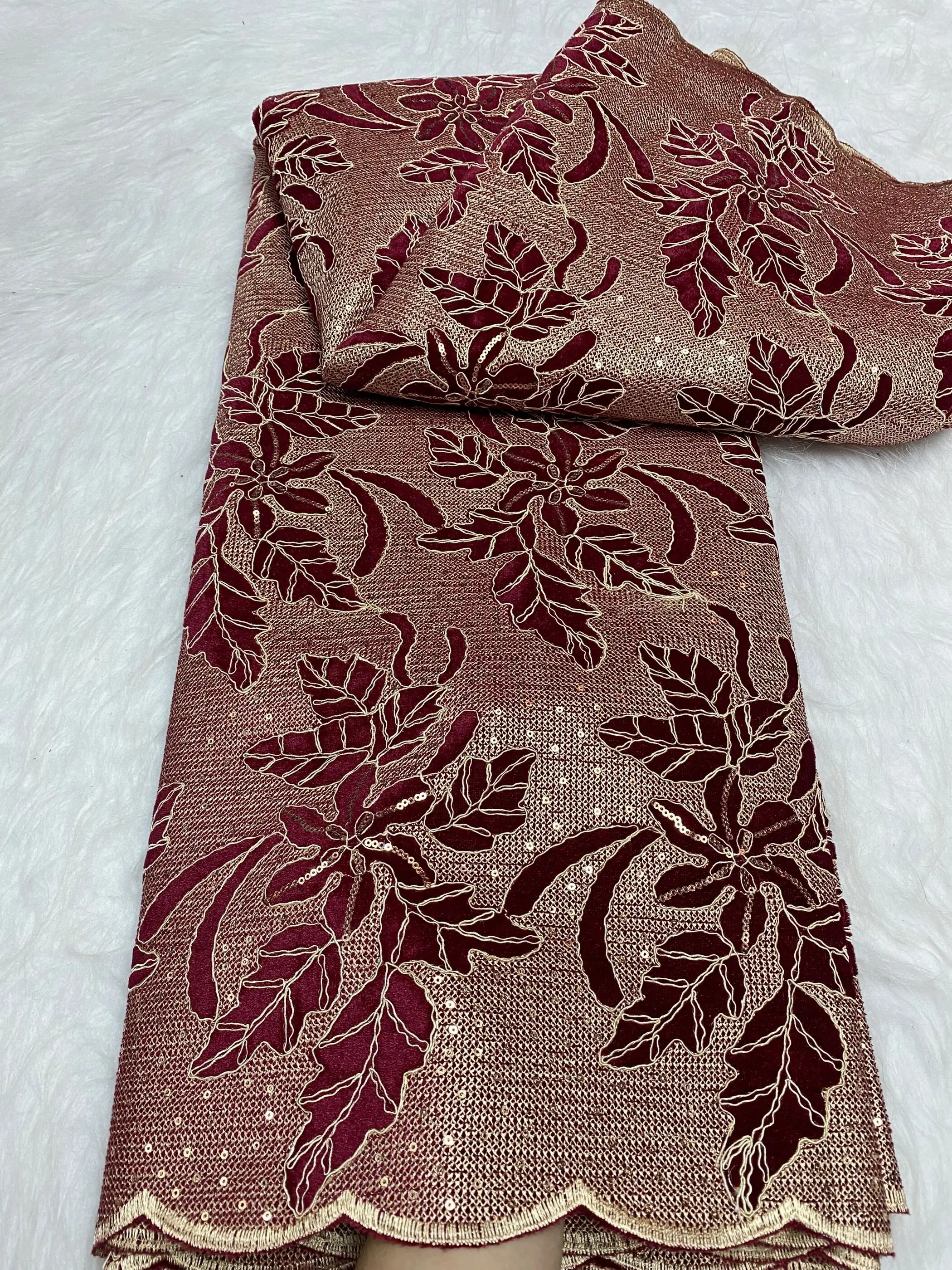 

African Velvet Lace Fabric 5Yards Nigerian Hand Rope Lace Fabric for Sewing Luxury Dress French Sequins Lace Material