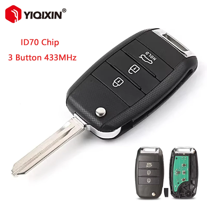

3-кнопочный 433 МГц Flip ID70 чип дистанционного ключа для Kia Carens Ceed Rio Sportage Optima Sorento Cerato Soul Forte Seltos Uncut Blade