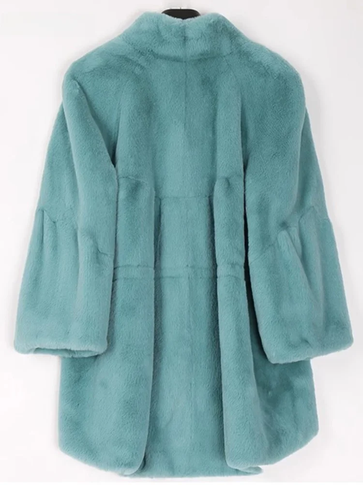Nerazzurri Young Style Women's Mid-Length Jacket Fake Fur Coat Rabbit Fur 2023 New Winter Coat Standard Version Commute Style