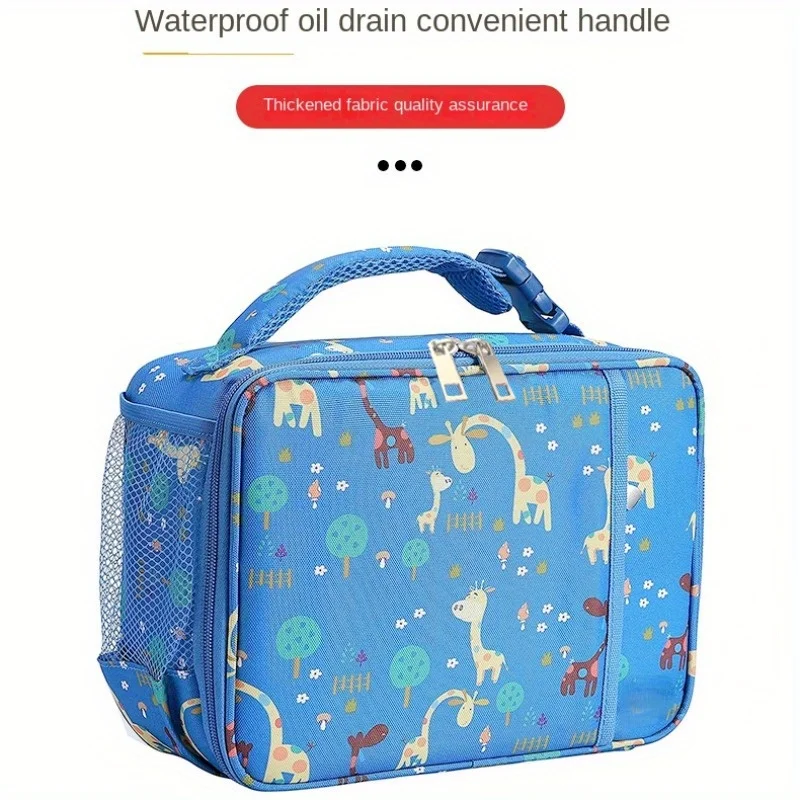 New Portable Lunch Box Bag Blue Giraffe Pattern Lunch Bag Waterproof Insulation Lunch Box Bag Large Capacity Lunch Bag