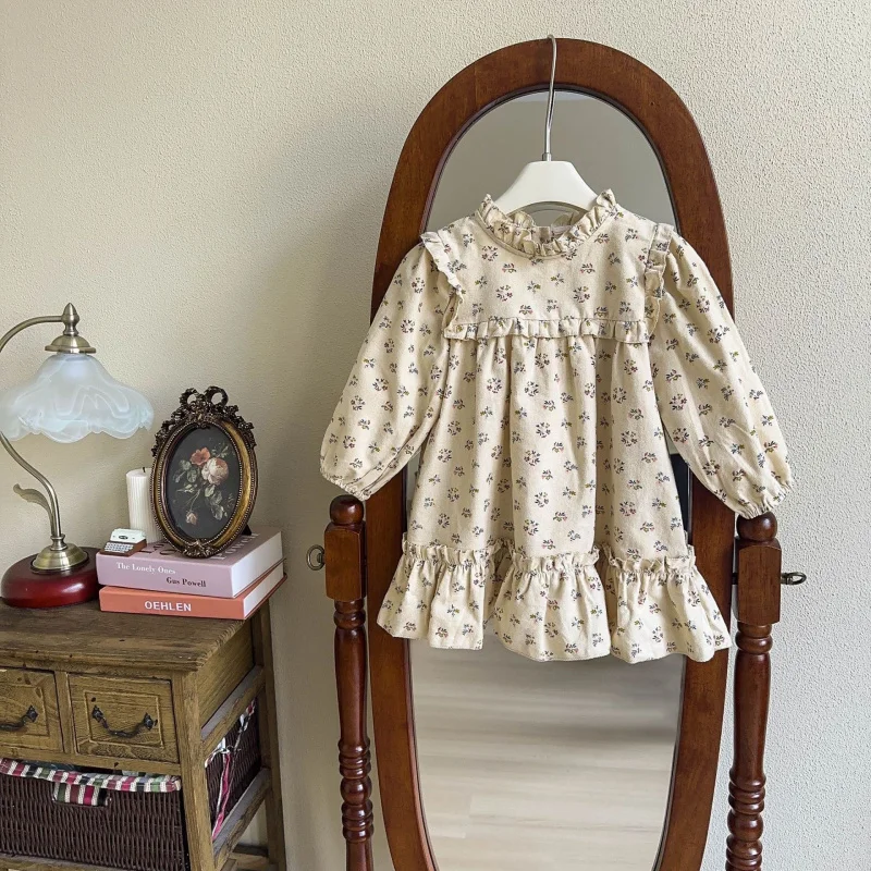 

Children's Shirt Dress New Spring and Autumn Fashionable Elegant Floral Dress for Girls