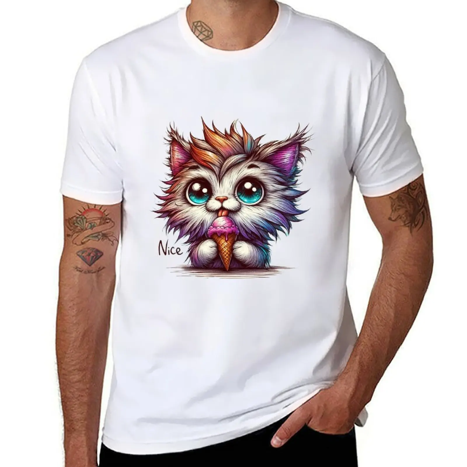 

Cute Ice Cream Kitty – Big Eyes Chibi Cat Illustration T-Shirt funny t shirts cotton cotton t shirt man T-Shirt