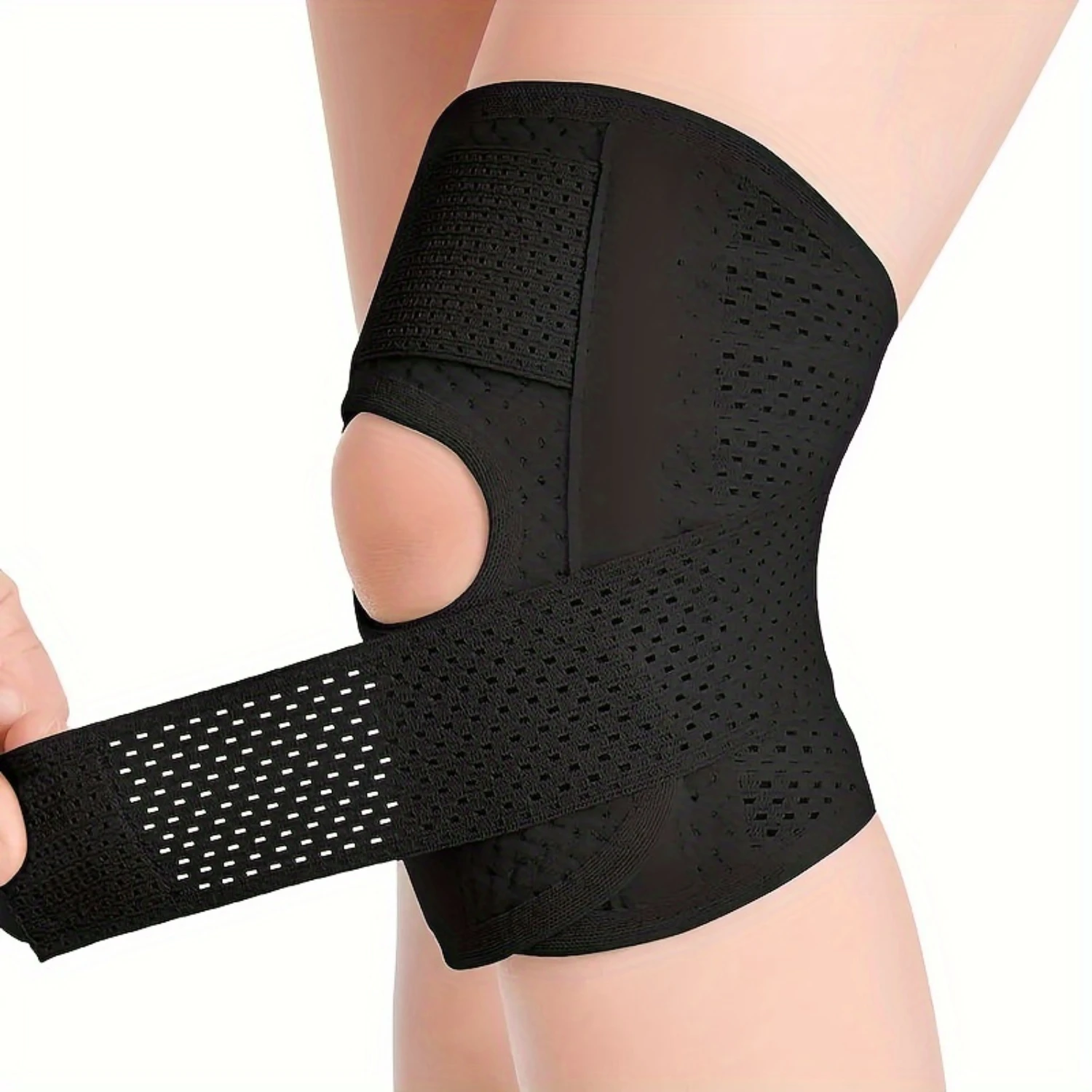 1pc Compression Knee Sleeve Brace, Adjustable Breathable Knee Support, Suitable For Men And Women, Improved Circulation Bean bag