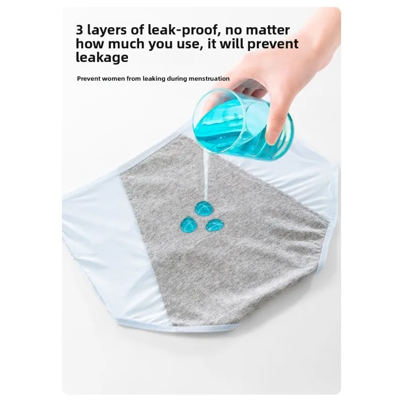 3PCS Ice Silk Period Underwear Summer Thin Wide Leak Proof Menstrual Briefs Female Special Sanitary Panties Breathable Intimate - view 6