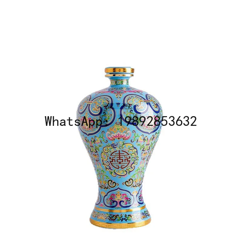 

PYJ Jingdezhen Ceramic Exquisite Empty Wine Bottle Fa Packed Langcai Cloisonne Household Sealed Wine Jar