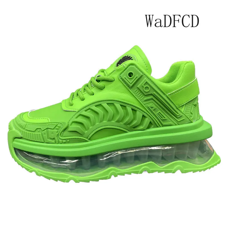 Chunky Sneakers Men Air Cushion Running Shoes Fashion Casual Genuine Leather Breathable Height Increased Platform Board Shoes