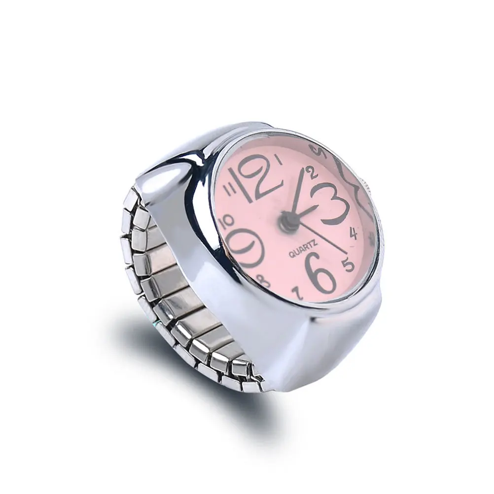 2 pçs relógios de anel personalizado para amigos presentes rosa quartzo dedo usar elegante mini relógio anel