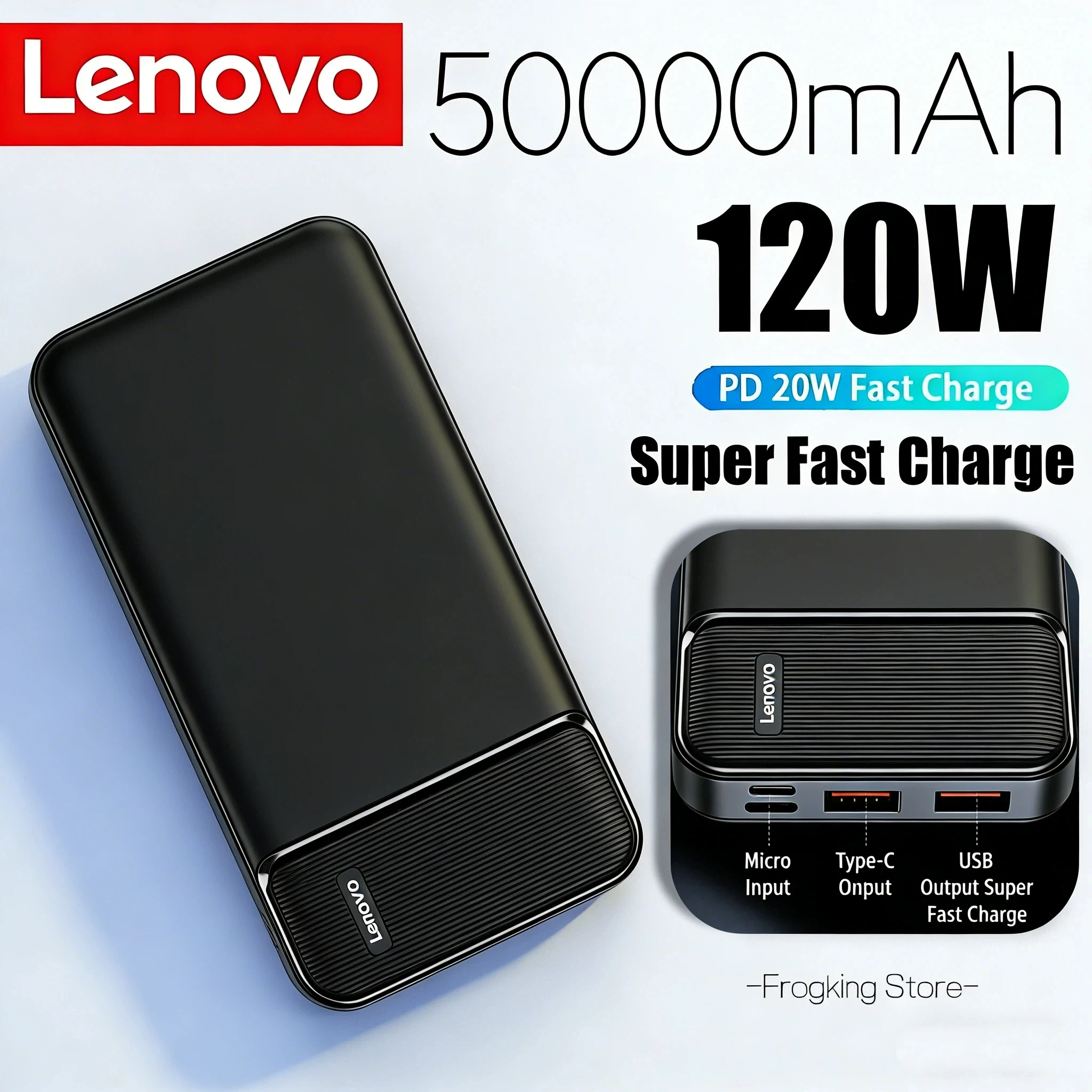 

Внешний аккумулятор Lenovo 120W, 500000 мАч, большой емкости, с супербыстрой зарядкой, портативный, для путешествий и активного отдыха