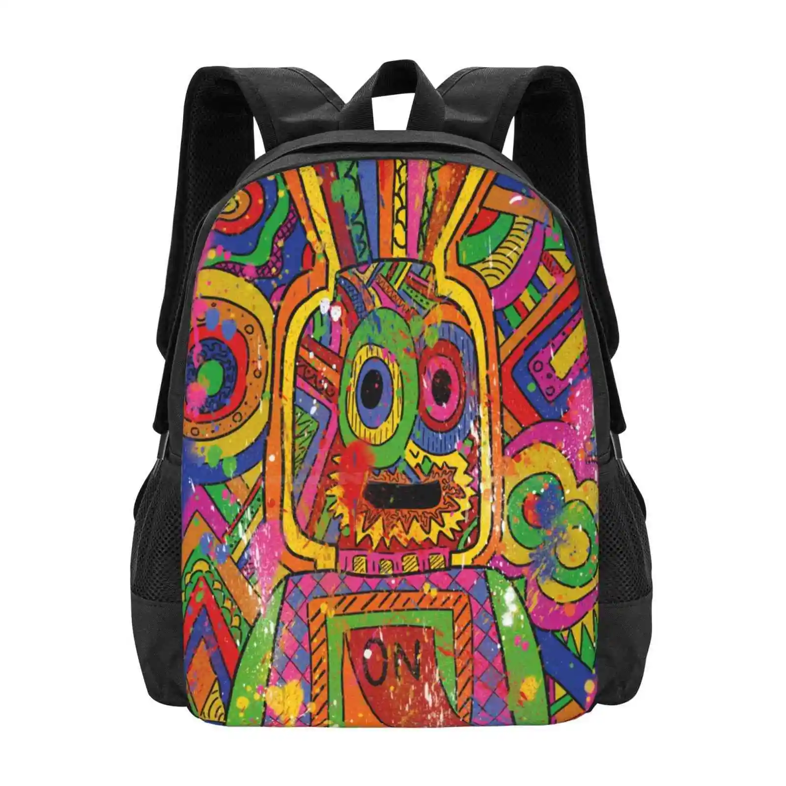 Pop Art Portrait / Doodle Art With Traces Of Paint Hot Sale Schoolbag Backpack Fashion Bags Colorful Pop Art Doodle Art Street