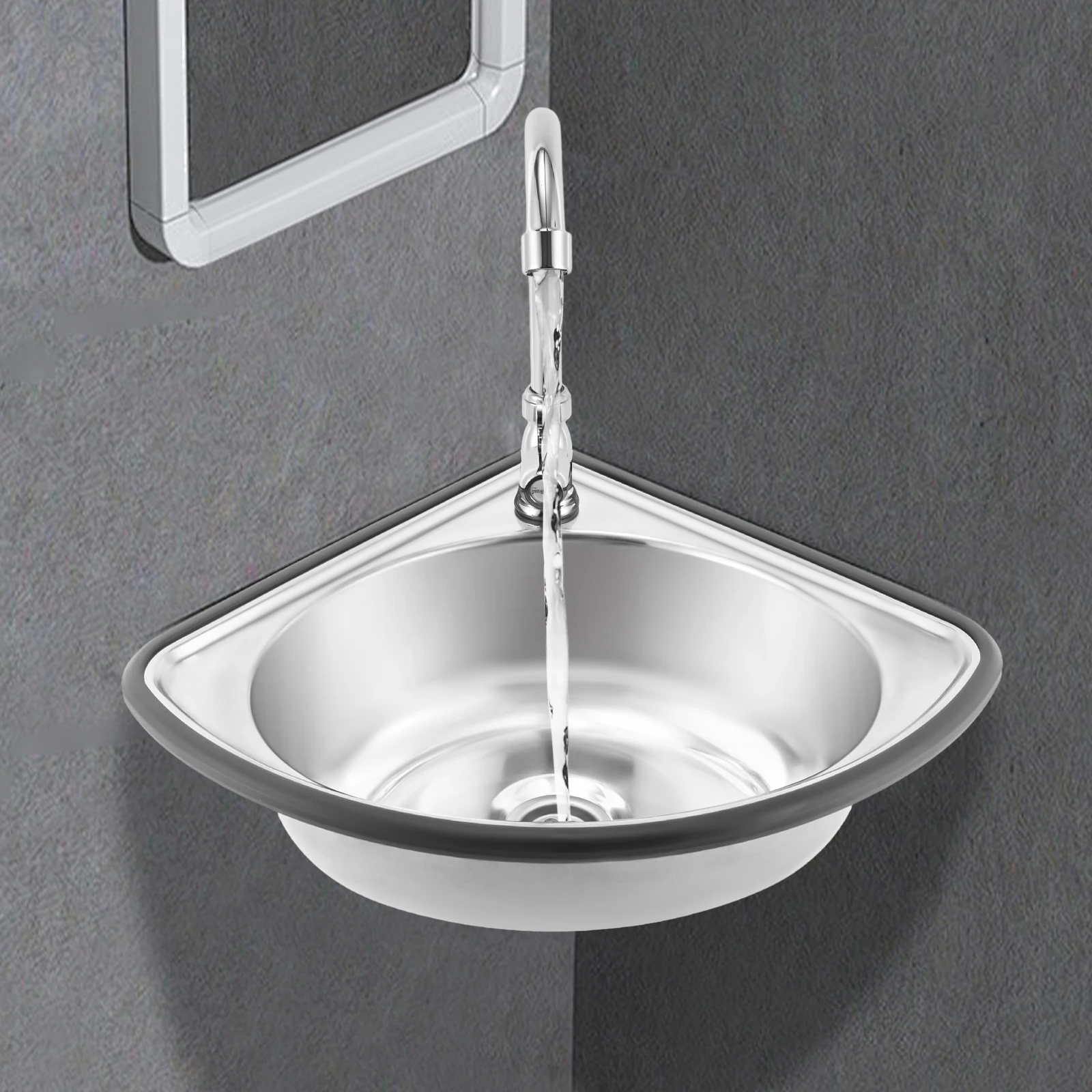 

Hand Wash Sink Silver , Corner Basin Sink, Wall-mounted Triangular Hand Basin Sink with Faucet for kitchen, bar, restaurant
