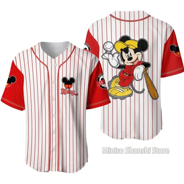 Customized Name: Ami Mouse Baseball Jacket Men's Sweat Absorbing Short Sleeve Baseball Jacket Disney Casual Sports Shirt Top