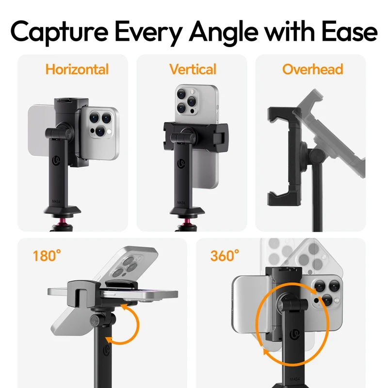 Ulanzi MA54 Uka Phone Holder with Dual Cold Shoe Mount Photography Phone Clamp Vlog Shot for Monopod Desktop Tripod Selfie Stick
