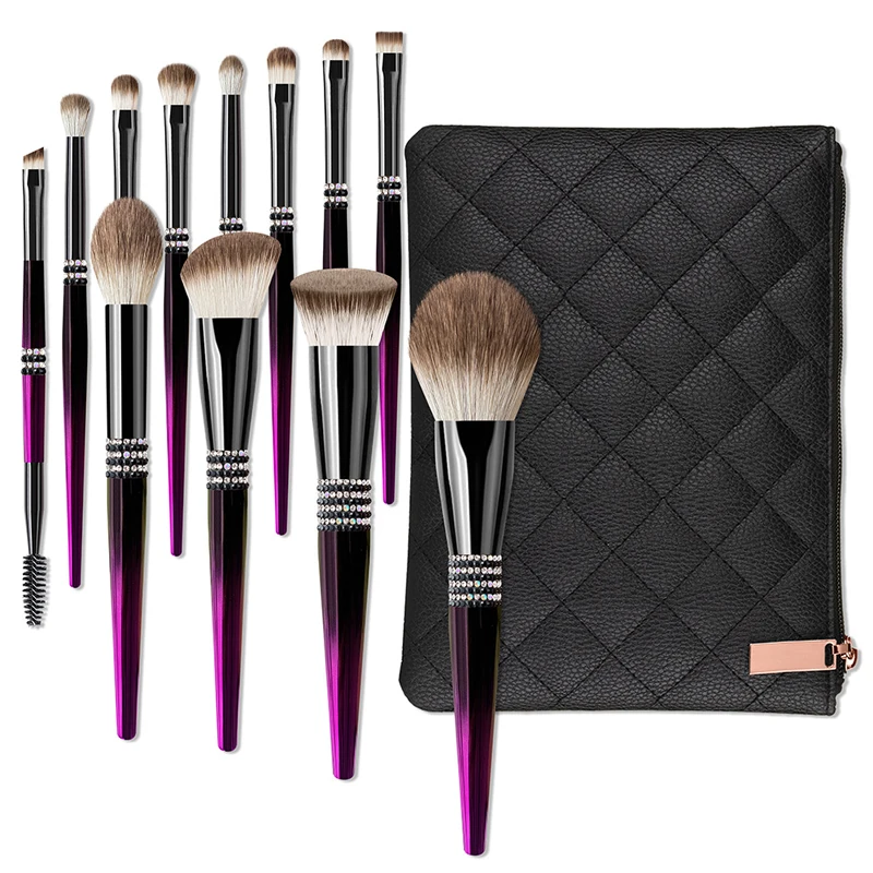 Karsyngirl 12pcs/set Luxury Glitter Diamond Bling Makeup Brush Metal Purple for Women Makeup Brush Beauty Tool