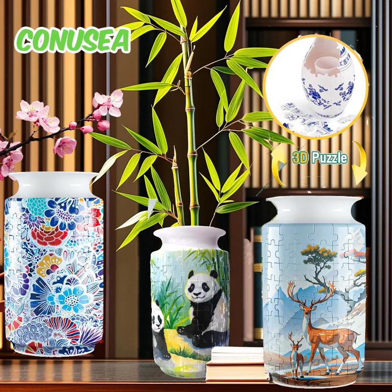 Panda Puzzle Vase 3D Jarron Flower Puzzles Porcelain Design Room Home Decoration Flower Arrangement Children's Toys Chinese Gift