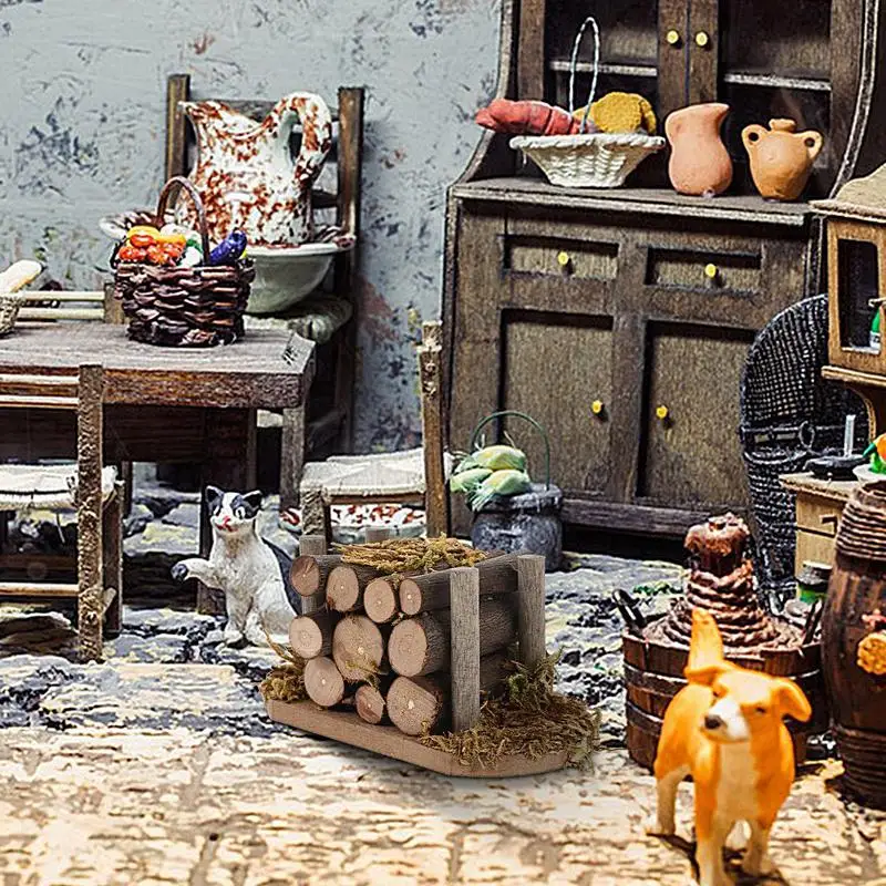 Muebles para casa de muñecas en miniatura, casa de muñecas Vintage, troncos de leña, figuritas, accesorios de cocina en miniatura, casa de muñecas Vintage