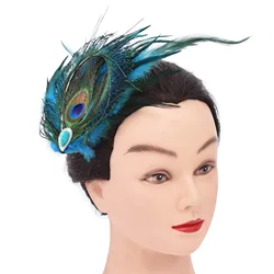 New Fashion Blue Peacock Feather Hair Clip Hair Accessories for Women Girls Ball Party Feather Dress Up Headwear Hair Jewelry