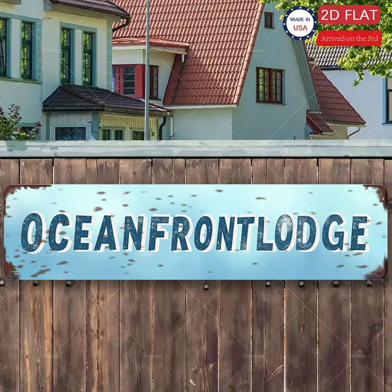 

1 шт. металлический знак, 4x16 дюймов, винтажный металлический знак Oceanfront Lodge - деревенский декор пляжного дома"