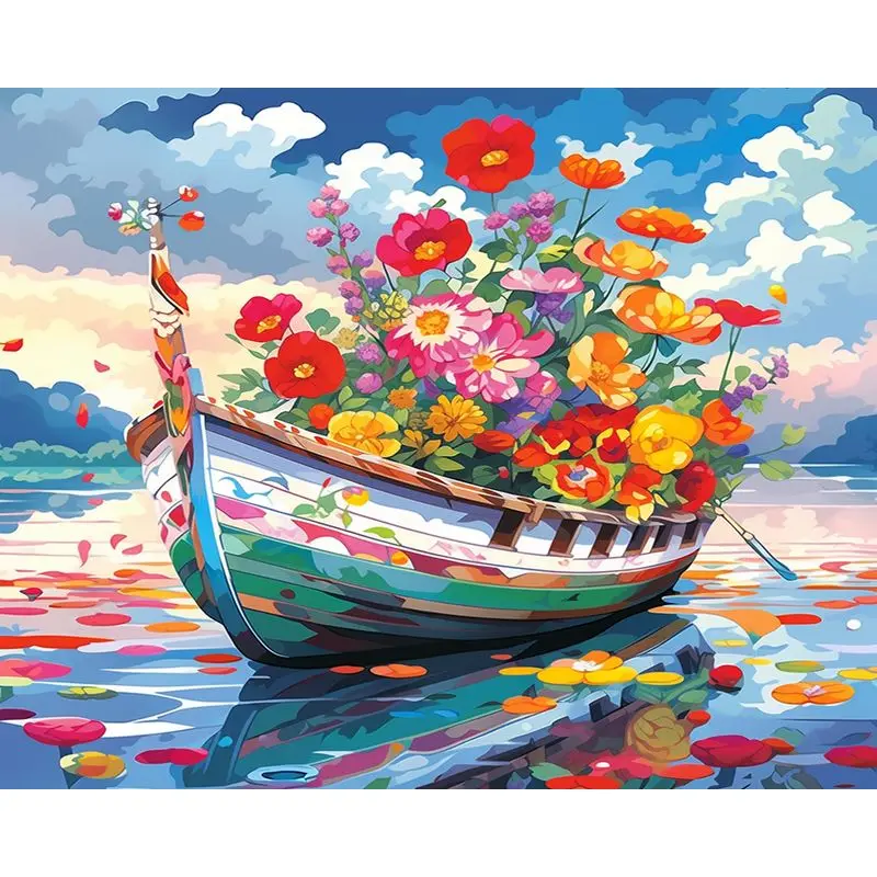 

CHENISTORY Paint By Number Flower Boat Scenery Drawing On Canvas HandPainted Art Gift DIY Pictures By Number Kits Home Decor