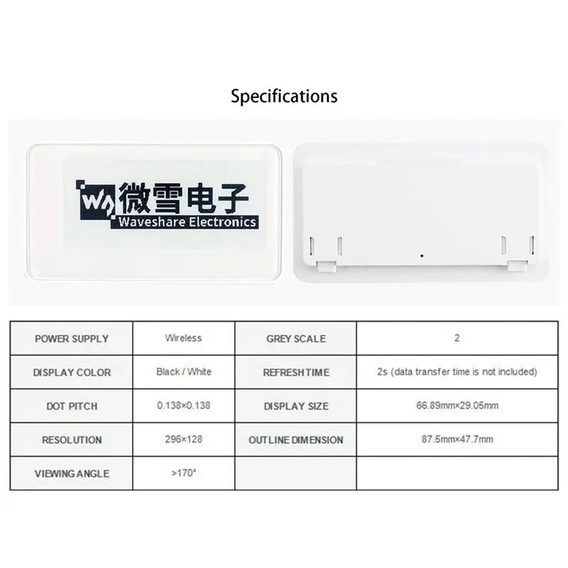 New  2.9 Inch Wireless NFC-Powered EPaper Eink E Paper E-Ink Display Screen Module for Mobile Android APP, No Battery
