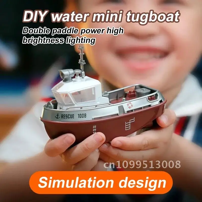 S820 RC Tugboat 1/72 Mini Boat 2.4G for Motors Remote Control Gift Model Kids Watercraft Light Toys with LED Electric Dual Ship