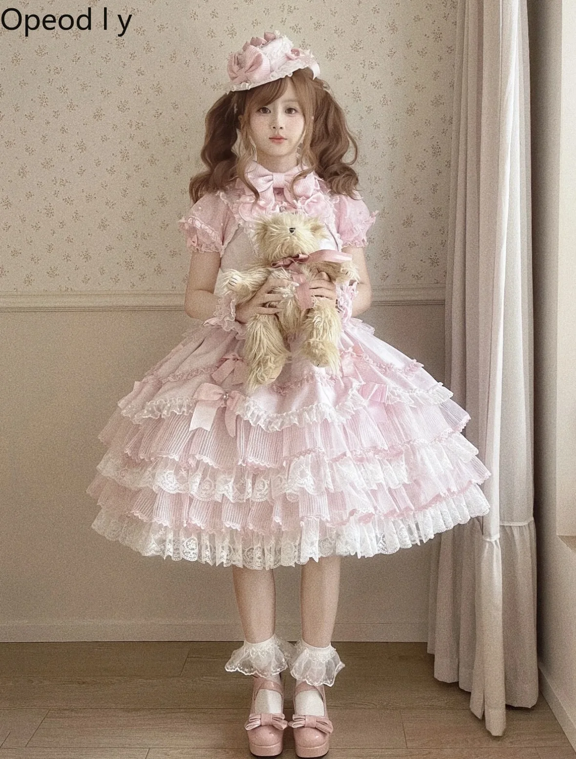 

Japanese Original Lolita Jsk Dress Sweet Cute Elegant Bow Strap Princess Style Dresses Doll Feeling Lolita Pink Women's Dress