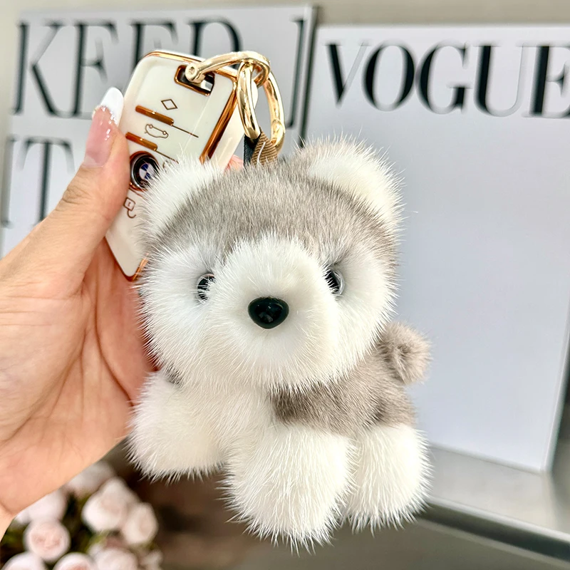 

Plush Real Rex Rabbit Fur Dog Pendant Keychain Cute Puppy Kids Women Bag Car Key Ring Ornaments Charm Keychain Birthday Gifts