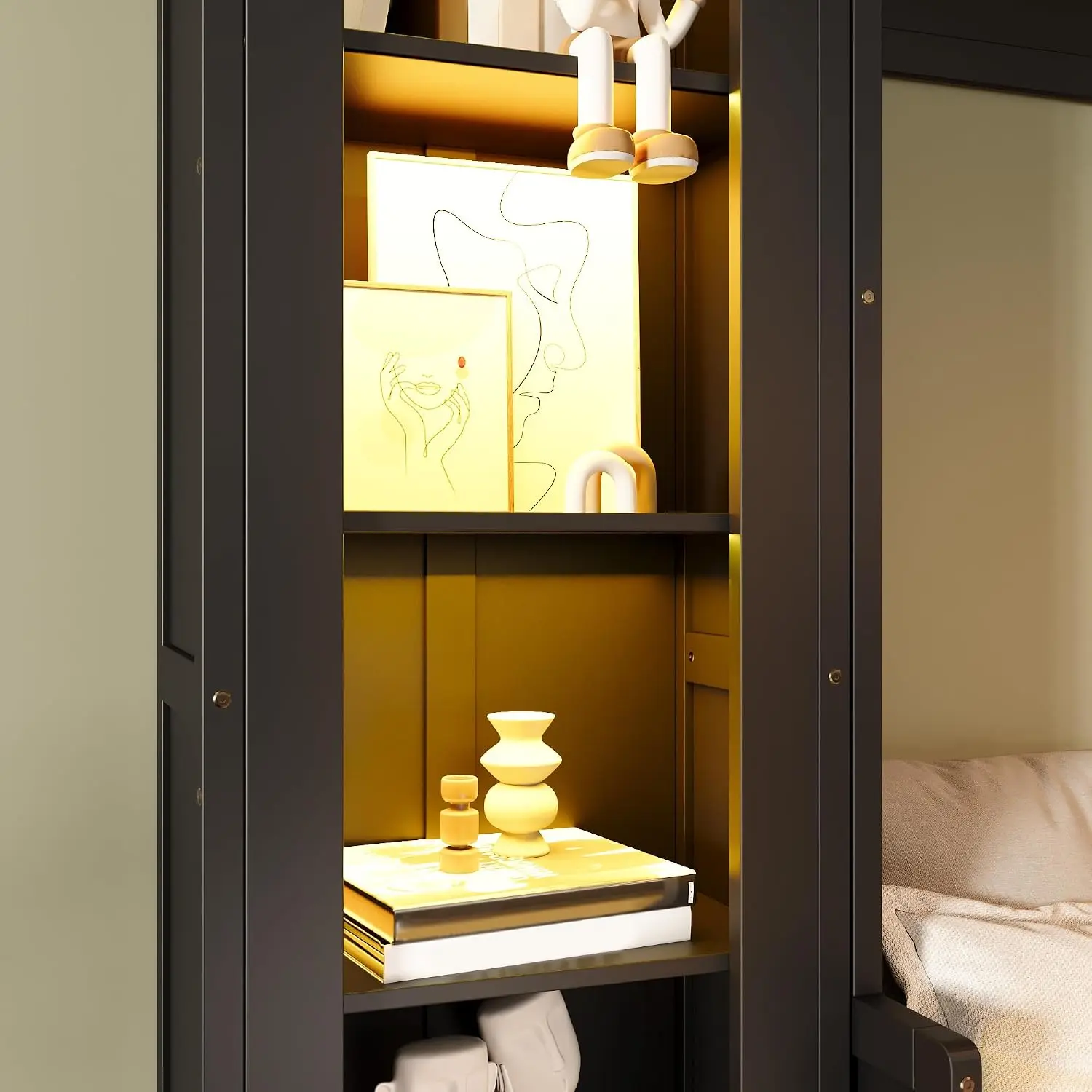 Murphy Bed Queen Size Platform Bed with Side Cabinets,Black - view 5