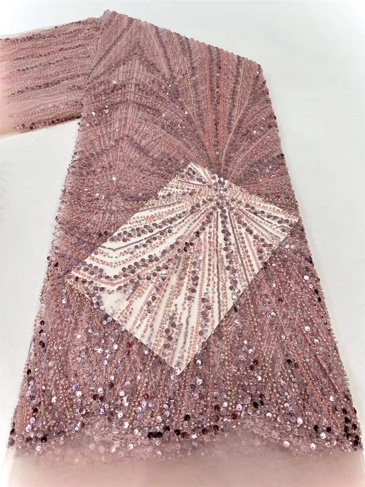 Африканский тюль с блестками, кружевная ткань 2025 г., высококачественное кружево, французская роскошная сетчатая кружевная ткань с бисером, нигерийская ткань для женщин, свадебные платья