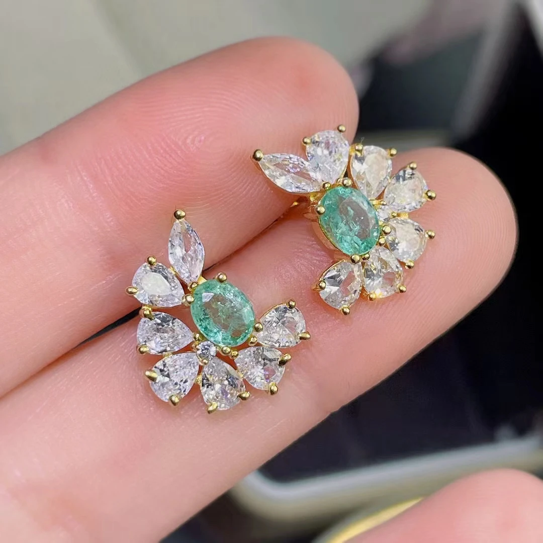 

MeiBaPJ Natural Colombian Emerald Gemstone Flower Stud Earrings Real 925 Silver Earrings Fine Charm Jewelry for Women