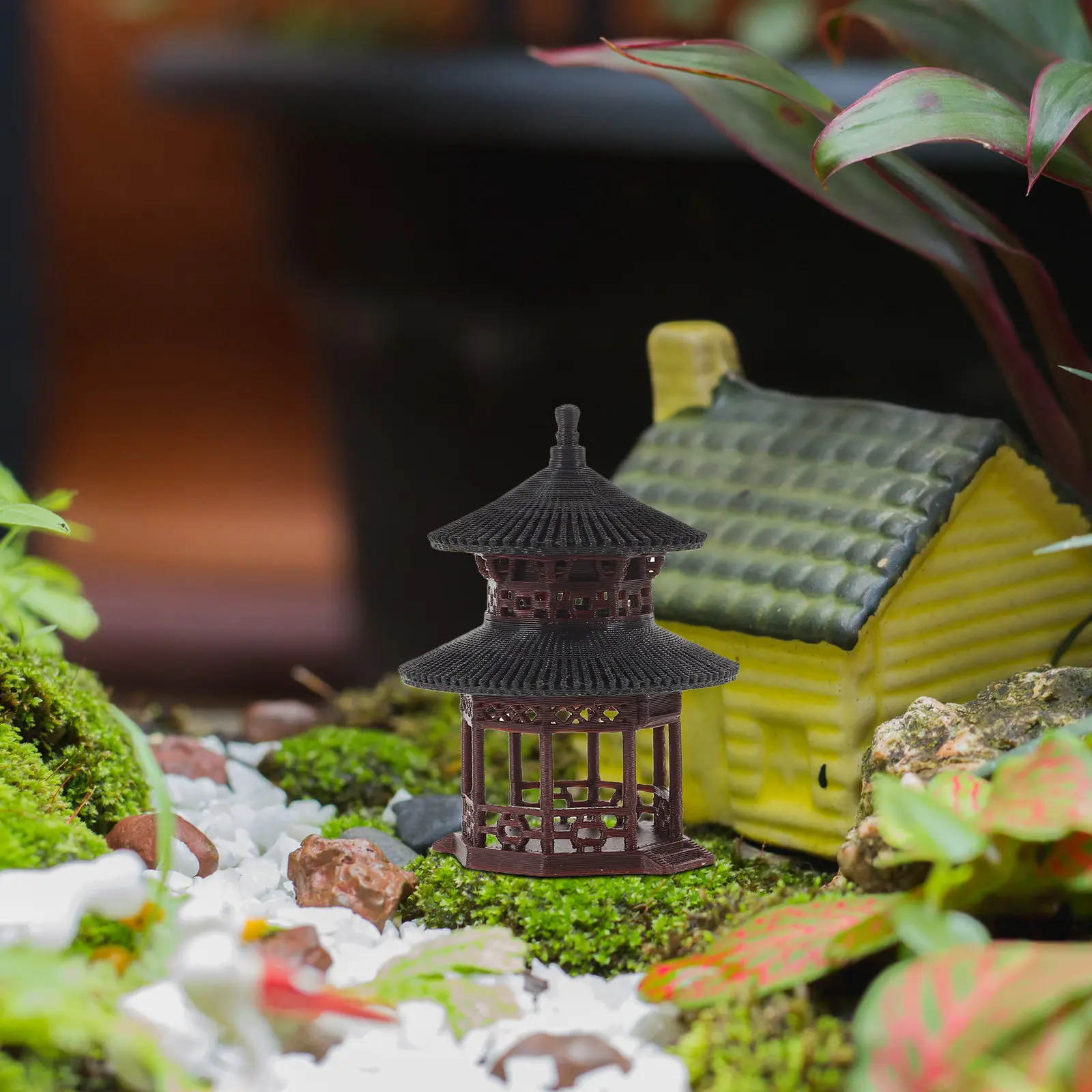 Miniature Traditional Chinese Pavilion Resin Ornament for Decor Fairy Tabletop Micro Landscape Asian Zen