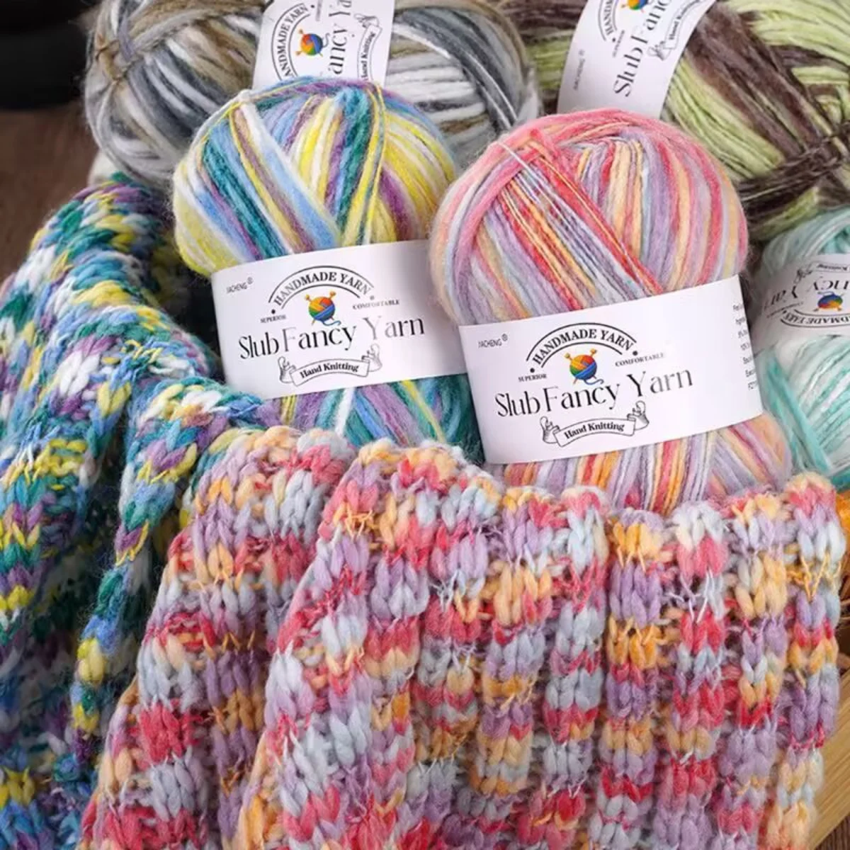 Set of 3 Wool-Blend Gradient-Dyed Yarns, Uneven Thickness and Texture, Perfect for Hand-Knitting Various Home Items