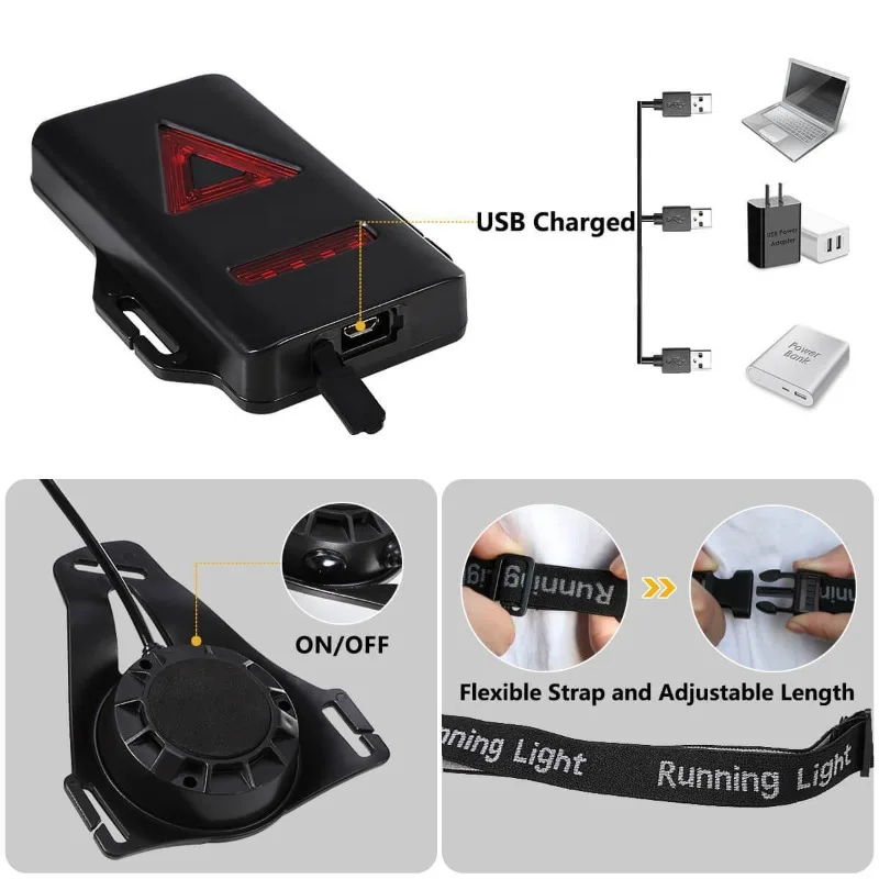 Für Camping Fahrrad Wandern Outdoor Nacht Laufen Jogging Lichter Brust Lampe Zurück Warnlicht Lauf Abenteuer USB
