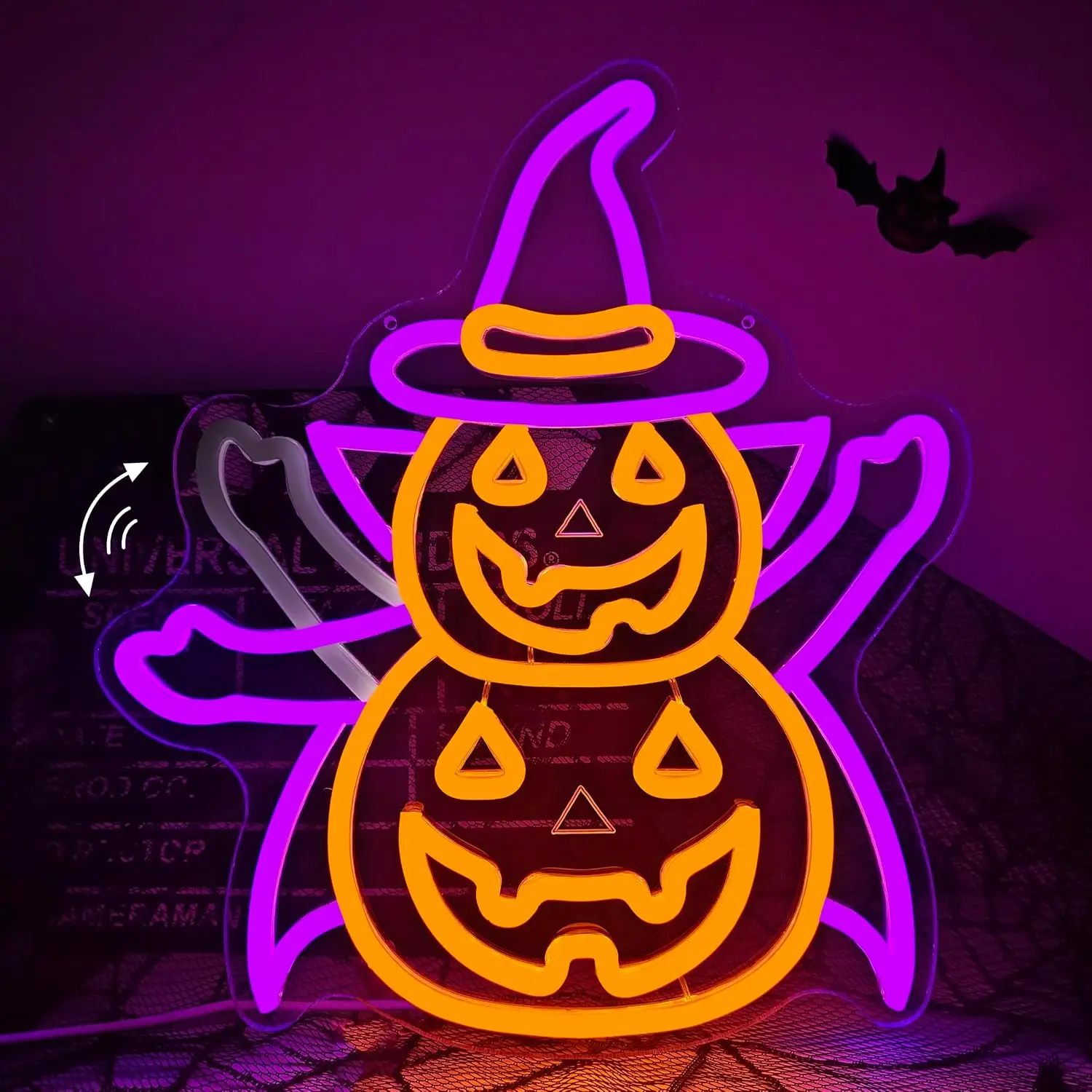 Waving Witch Pumpkin Halloween Neon Sign LED Glowing Sign for Party Home Bedroom Bar Wall Decor Gift USB Powered Neon Light