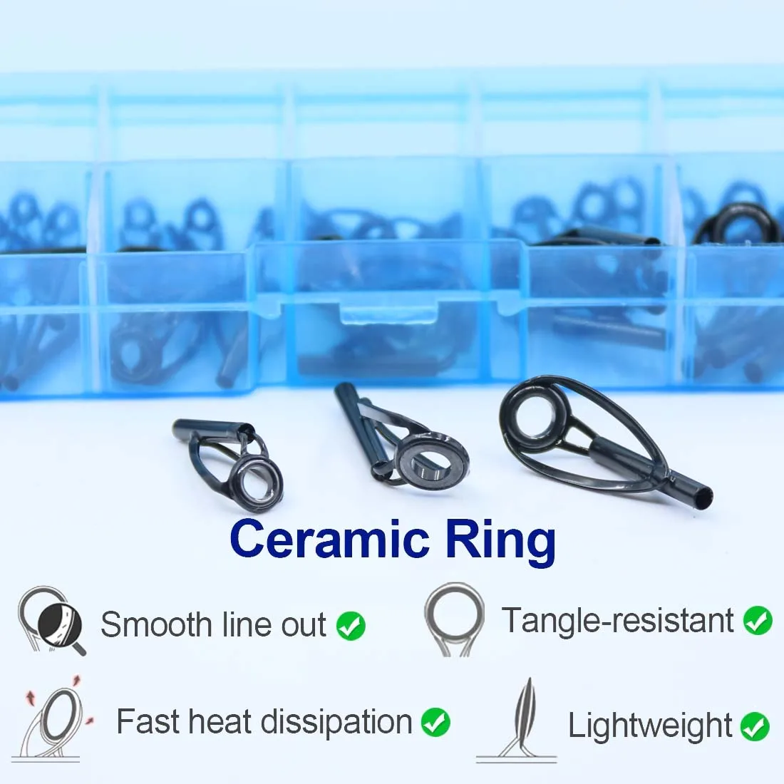 FishTrip Kit di riparazione punta guida canna da pesca Sostituzione punta superiore nera 5-50 pezzi Riparazione edifici con anello in ceramica con struttura in acciaio inossidabile