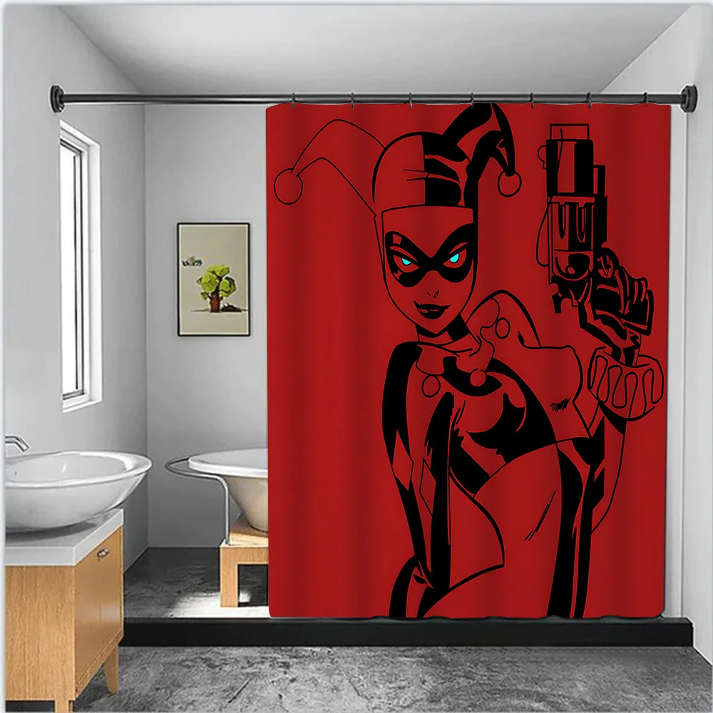 H-Harley Quinn Shower Curtain Waterproof Polyester Fabric Paint Colorful Bath Curtains Home Bathroom Decor Curtain With Hook