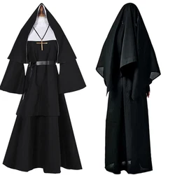 Halloween Nun Cosplay Costume Traditional Adult Black Medieval Robe Suit Halloween Party Demon Nun Performance Clothes