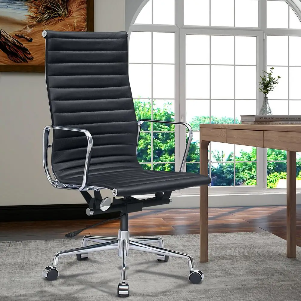 [Flash Sale]Genuine Leather Office Chair Nordic Leisure Roller Swivel Computer Chair Aluminum Base Contracted Comfortable[US-W]