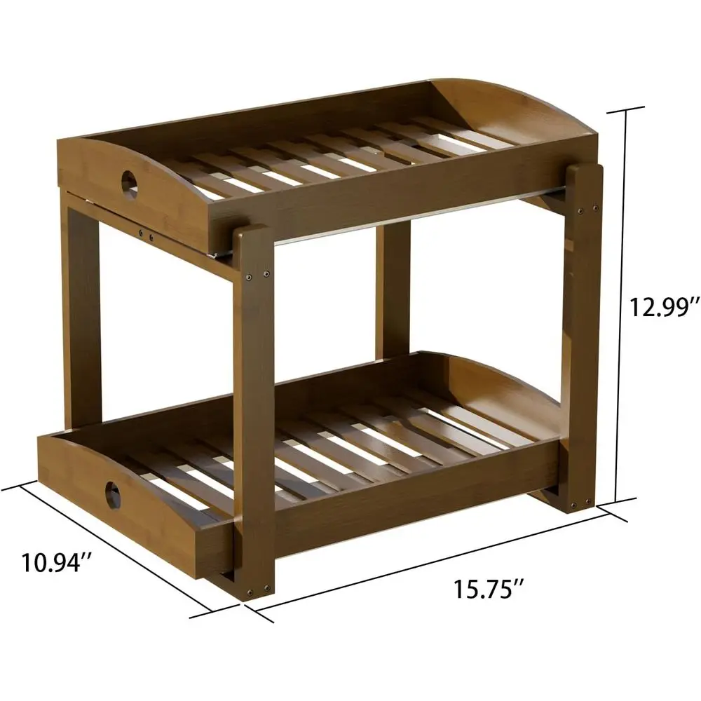 منظم حوض الخيزران بطبقتين، درج منزلق للتخزين للمطبخ والحمام، سهل التجميع، لمسة نهائية من خشب الجوز