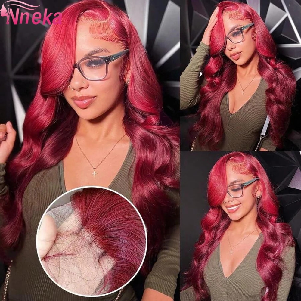 

Парик с кружевной передней частью 99J Burgundy, волнистый, 13x6, HD прозрачный кружевной фронтальный парик из натуральных волос, предварительно прорезанный, цвет 99J красный