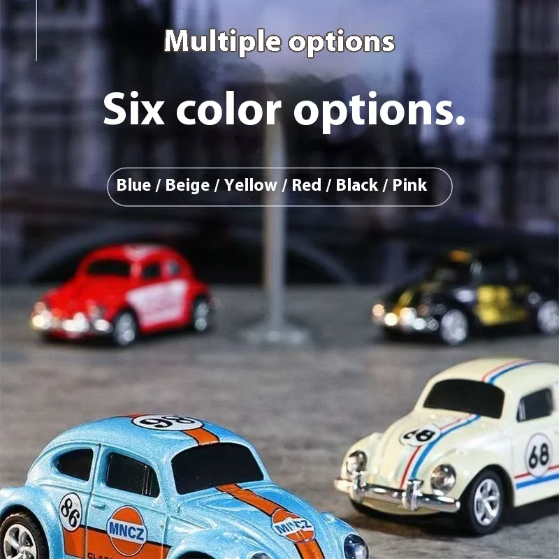 En Stock, escala 1:64, MINI coche teledirigido fundido a presión, Mini modelo de réplica de escarabajo Retro con luces de trabajo, juguete para niños 2,4G